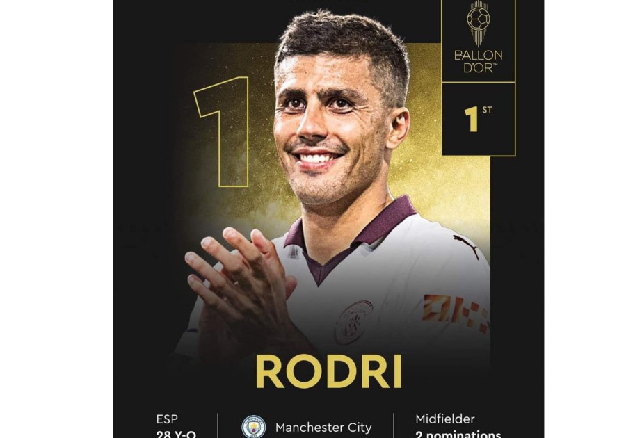 Manchester City's Rodri wins 2024 Men's Ballon d'Or award