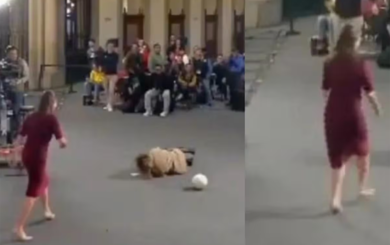 Prezidentin atdığı topu tutmaq istəyərkən yıxılması gündəm oldu - Video