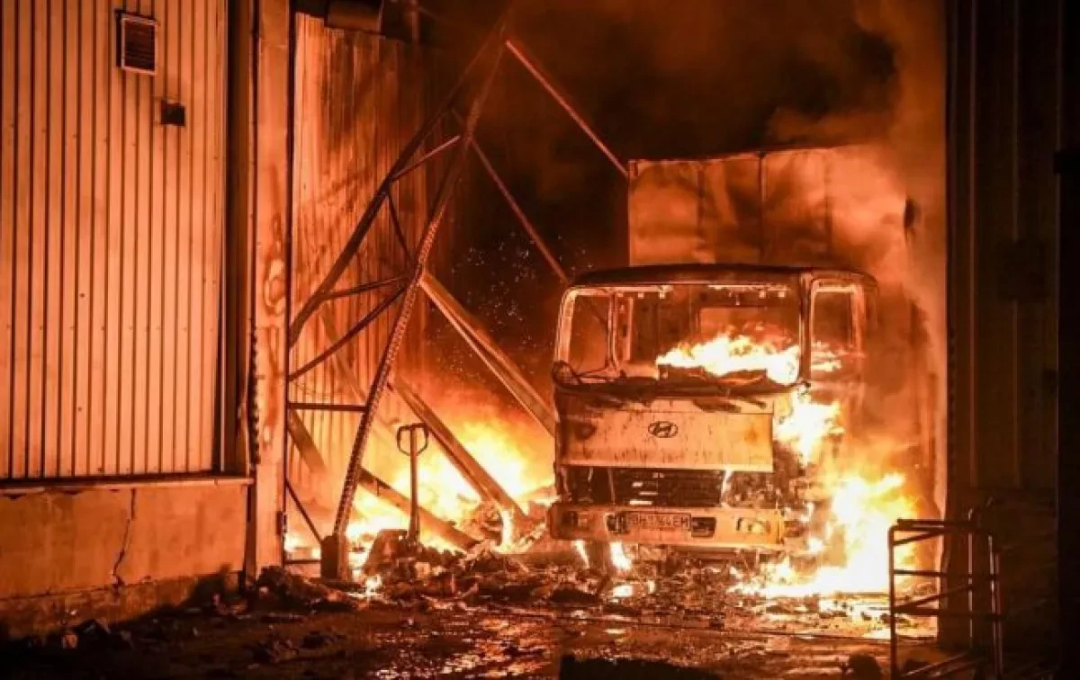 Russian drone strike hits Odesa, sparks warehouse fire PHOTO