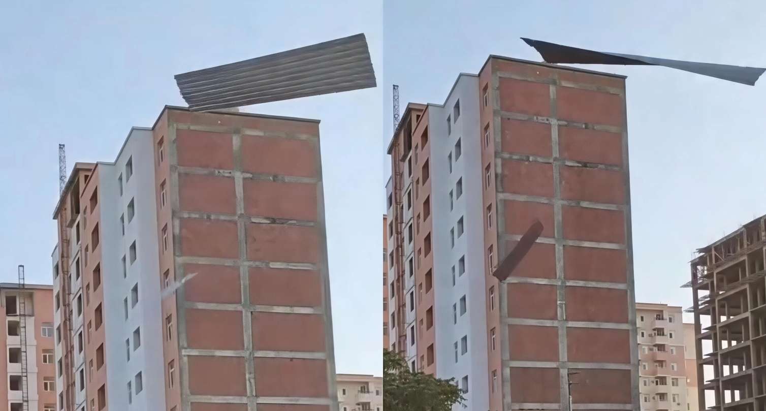 Bakıda güclü külək binanın damını   UÇURDU -