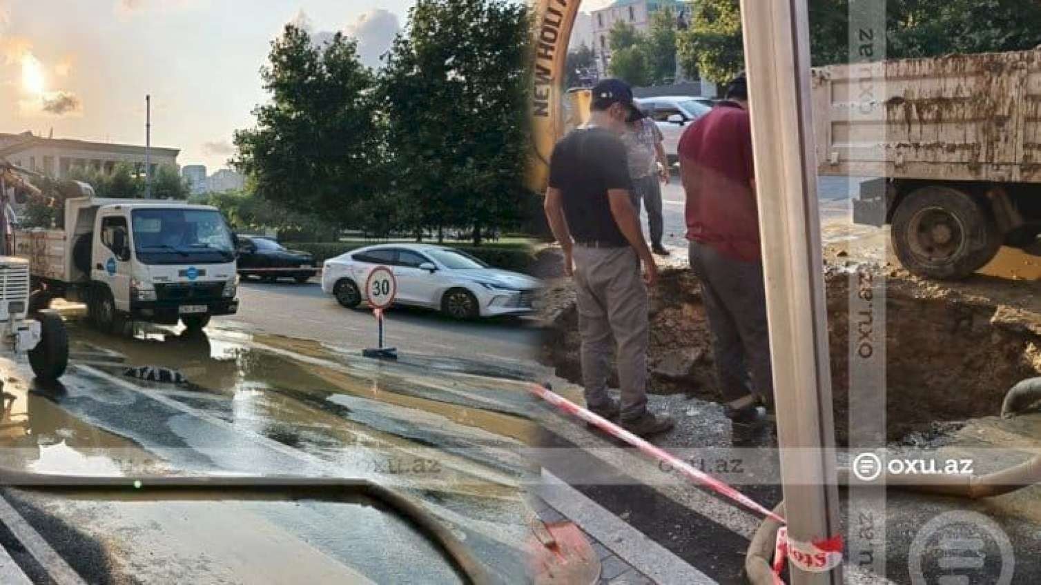 Bakının mərkəzi küçəsində su borusu partladı