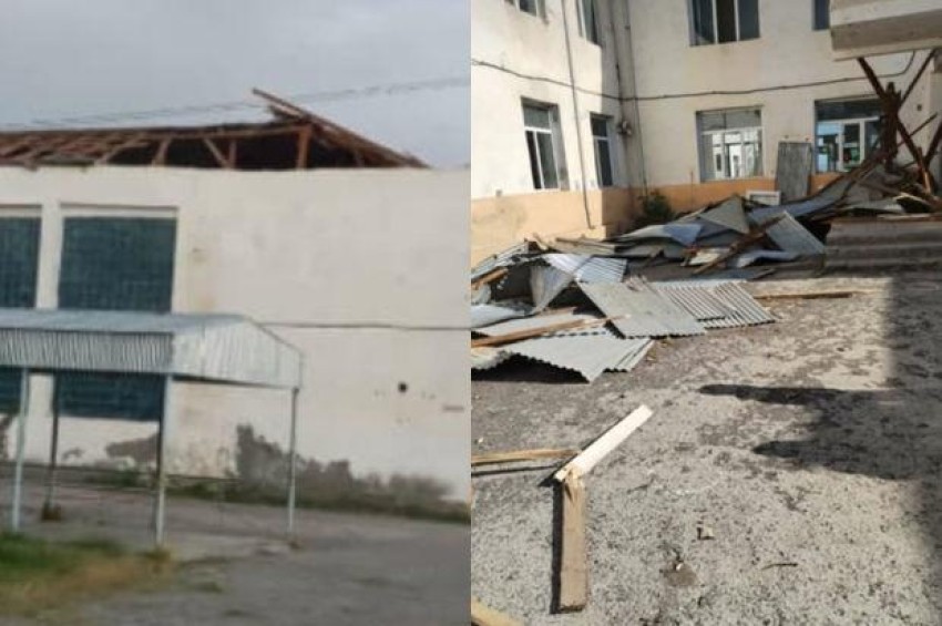 В Уджарском районе сильный ветер сорвал крышу здания школы - <span class="qirmizi">ФОТО</span>