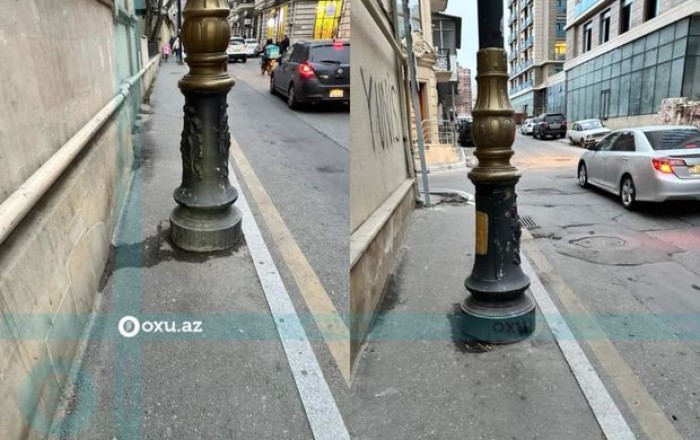 В Баку фонарные столбы мешают пешеходам - ФОТО
