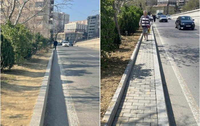На участке одной из бакинских улиц впервые появился тротуар - ФОТО