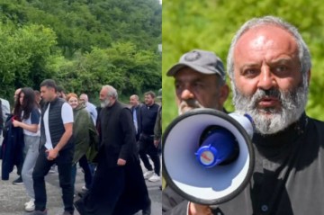 Шествие из приграничного села Киранц в Ереван: во главе его священник - ВИДЕО