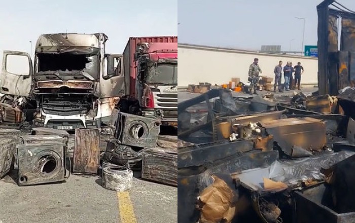 В Баку сгорели грузовики - ВИДЕО