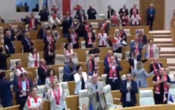 Gürcüstan parlamentində deputatlar rəqs etdi -