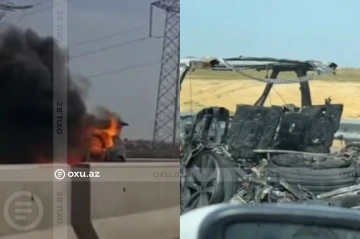 На дороге в Балаханы Range Rover сгорел дотла