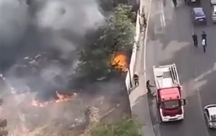 “20 yanvar” metrostansiyası yaxınlığında yanğın - Video