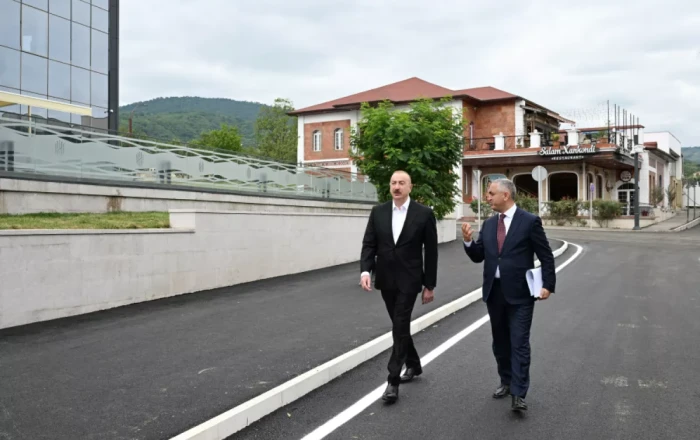 Azerbaijani leader launches modern Business Center in liberated Khankandi