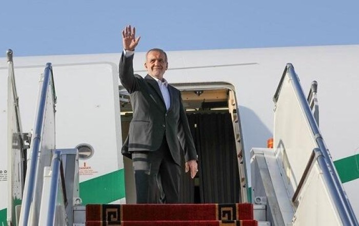 Pezeshkian farewelled by honor guard at Fuzuli Airport