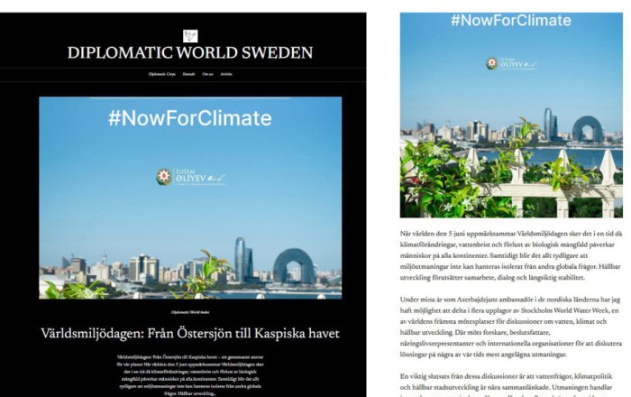 Diplomatic World Sweden publishes article by Azerbaijani ambassador on environmental cooperation between Northern Europe and the South Caucasus