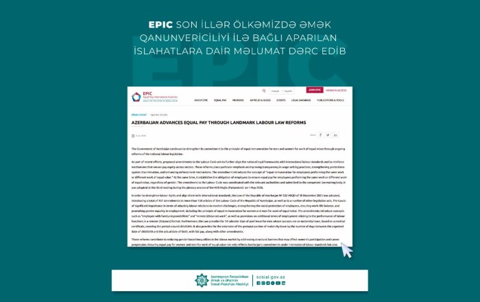EPIC əmək qanunvericiliyi ilə bağlı aparılan islahatlara dair məlumat dərc etdi