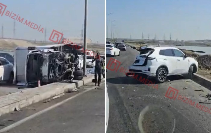 Böyükşor yolunda AĞIR QƏZA – Su bidonları yola dağıldı –