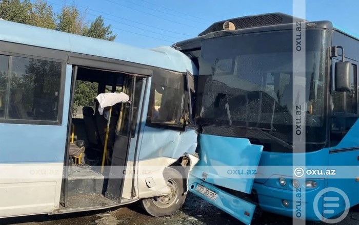 Bakıda iki avtobus TOQQUŞDU: Yaralılar var - Hadisə yerindən GÖRÜNTÜLƏR