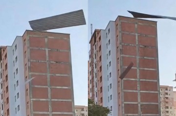 Bakıda güclü külək binanın damını   UÇURDU -