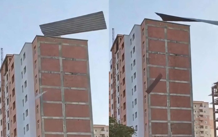 Bakıda güclü külək binanın damını   UÇURDU -