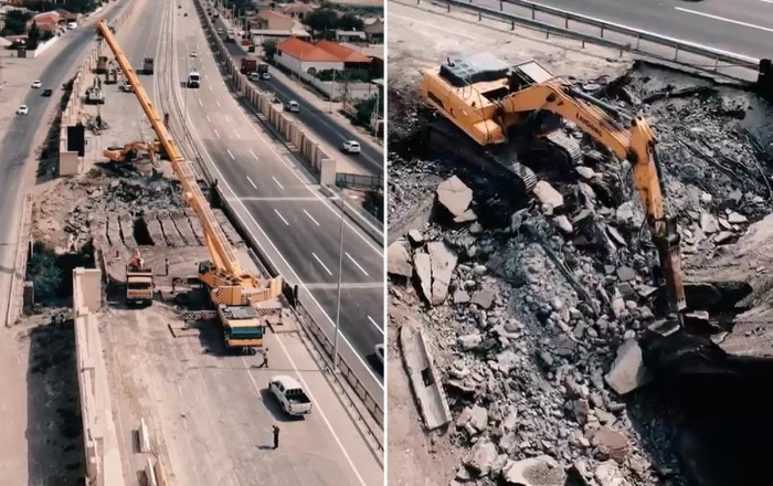 Bakı–Qazax yolundakı avtomobil körpüsünün söküntüsünə başlanıldı