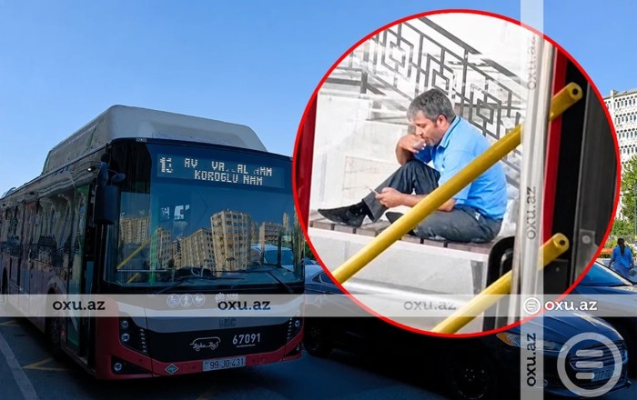 Sürücü dolu avtobusu qoyub skamyada siqaret çəkdi - Video