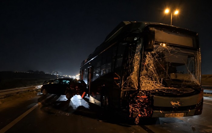 Aeroport yolunda “Opel”lə marşrut avtobusu toqquşdu - Video