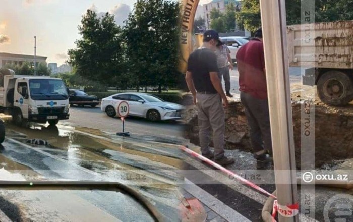 Bakının mərkəzi küçəsində su borusu partladı