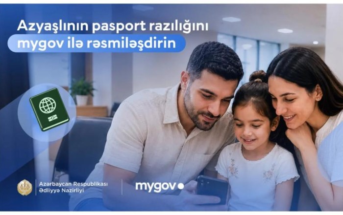 Azyaşlıya pasport verilməsi üçün razılıq ərizəsini artıq "mygov"dan əldə etmək mümkündür