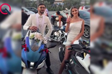 Bakıda cütlük öz toyuna   motosikletlə gəldi - VİDEO