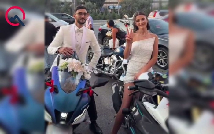 Bakıda cütlük öz toyuna   motosikletlə gəldi - VİDEO