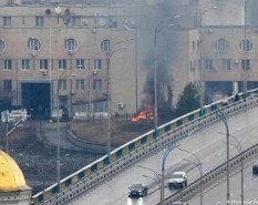 Drone debris sparks fire at Kyiv business center