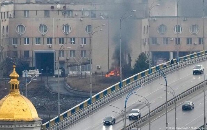 Drone debris sparks fire at Kyiv business center