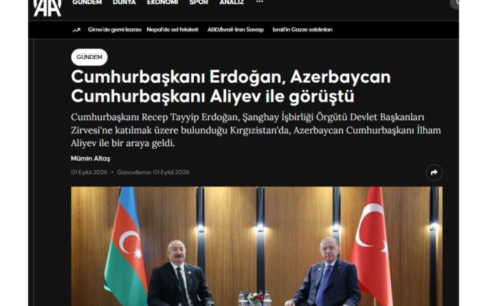 Turkish media highlights meeting between Azerbaijani and Turkish Presidents in Bishkek