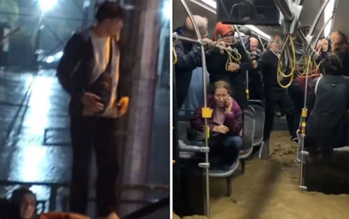 Avtobusu su basdı - Çıxış yolunu damına çıxmaqda gördü + Video