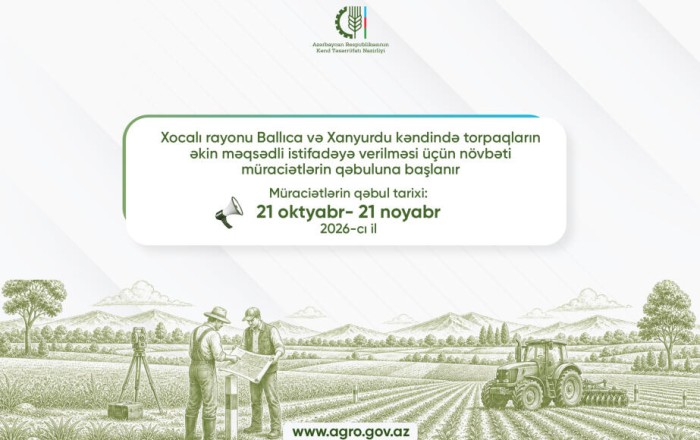 Xocalının Ballıca və Xanyurdu kəndlərində əkin torpaqları üçün müraciətlərin qəbuluna başlanır
