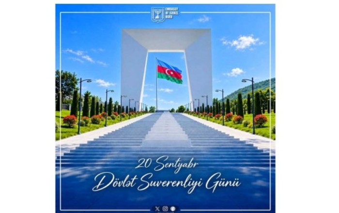 İsrail Səfirliyi Azərbaycanı Dövlət Suverenliyi Günü münasibətilə təbrik edib