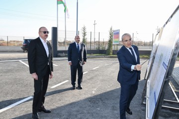Prezident Ağdamda açılış və təməlqoyma mərasimində -