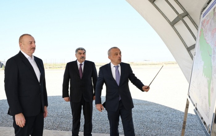 Prezident Şirvan suvarma kanalının təməlini qoyub, çıxış edib -